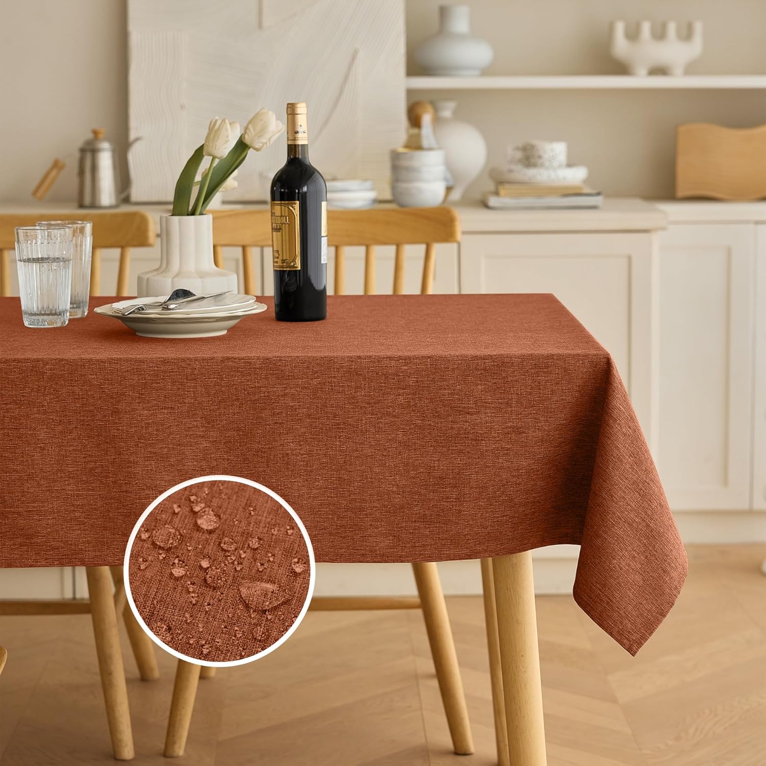 Decorelia Faux Linen Round Tablecloths 60 inch, Waterproof Decorative Washable Texture Rustic Circle Table Cloth Cover for Dining Kitchen Party Farmhouse Outdoor(Round (2-4 Seats),Sage Green)