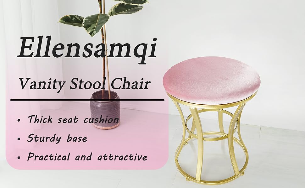 Velvet Round Vanity Stool,Pink Velvet Footrest Ottoman Foot Stool Seat with Golden Metal Legs,Makeup Chair for Bathroom Vanity,Bedroom,Living Room
