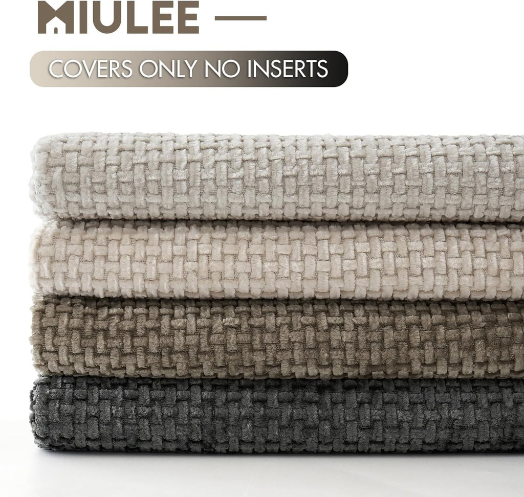 Pack of 4 Couch Throw Pillow Covers 18x18 Inch Neutral Soft Decorative Chenille Pillow Covers Farmhouse Boho Cushion Covers for Mid Century Modern Spring Home Decor Sofa Bedroom Living Room