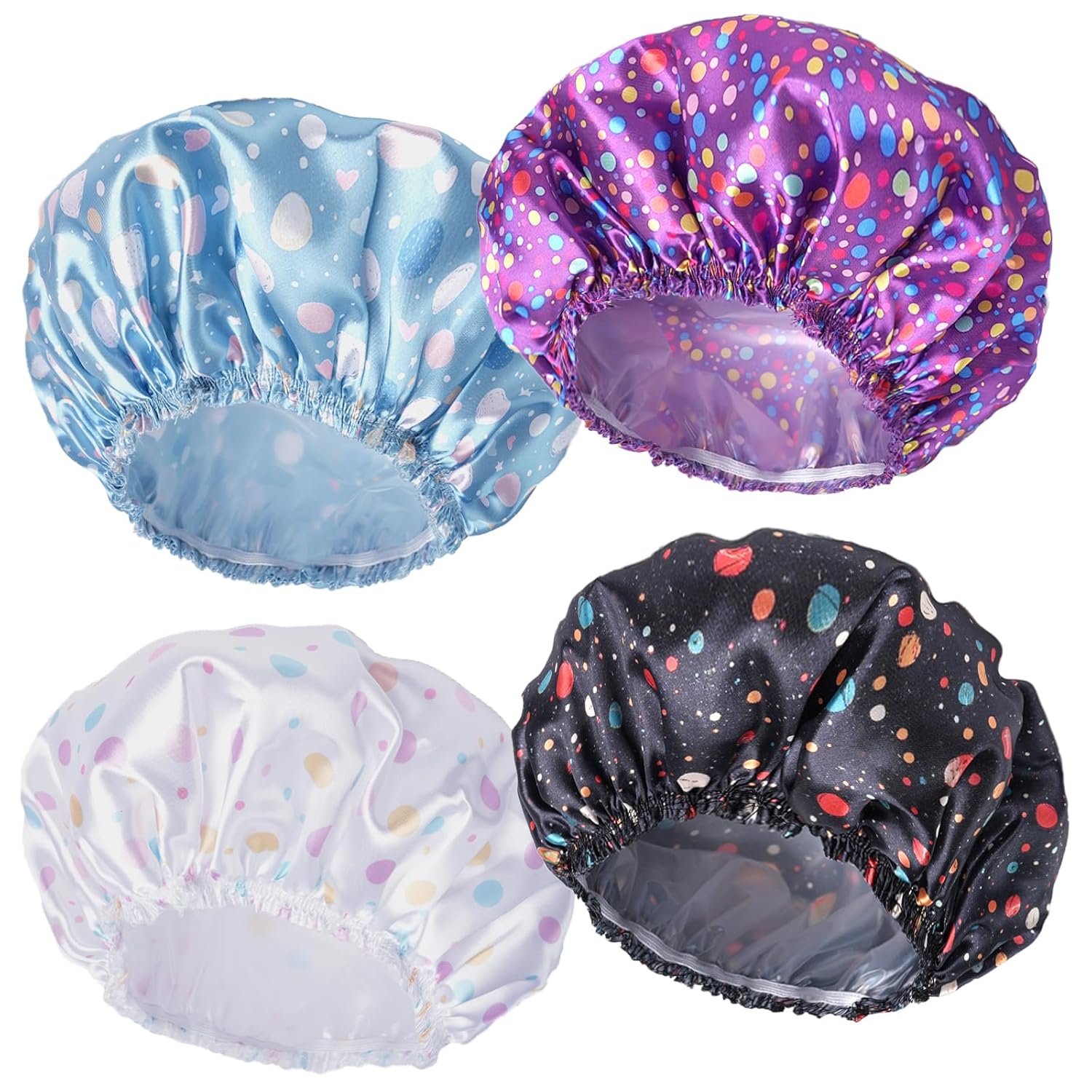 4 PCS Shower Caps for Women, Elastic and Reusable Bath Caps, Double Waterproof Layers Shower Cap, Bathing Shower Caps, Environmental Protection Hair Bath Hat - Printed Color